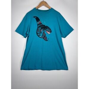 Vintage Orca Whale T Shirt Mens Large Teal PNW Northwest Coast Style 1988 Artist